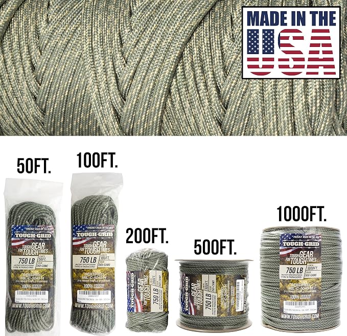 TOUGH-GRID 750 Paracord Rope Nylon Parachute Cord, Made in USA Survival Kit - Image 2