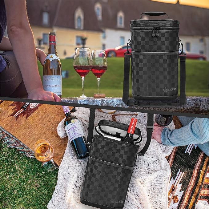opux 2 Bottle Wine Carrier Tote, Insulated Leakproof Wine Cooler Bag, Wine - Image 7