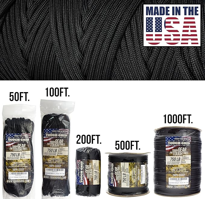 TOUGH-GRID 750 Paracord Rope Nylon Parachute Cord, Made in USA Survival Kit - Image 2