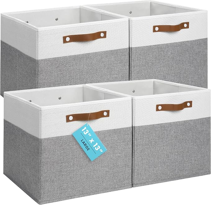 OrganiHaus 13x13 Cube Fabric Storage Bins Set of 4, Fabric Storage Cubes w/ by OrganiHaus