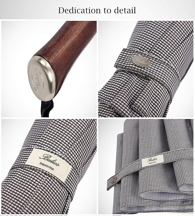 Balios Travel Umbrella Luxurious Golden Hardwood Handle Auto Open & Close - Image 5