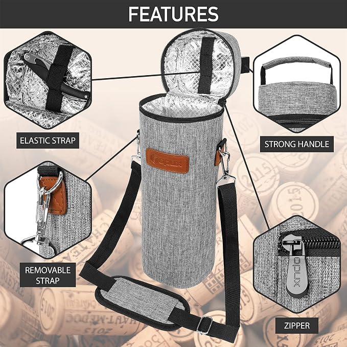 opux Wine Bag Single Bottle Carrier Tote, Insulated Wine Cooler Bag - Image 4