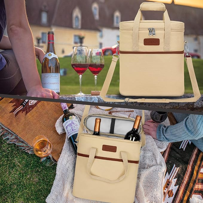 OPUX 3 Bottle Wine Carrier Tote, Insulated Leakproof Wine Cooler Bag, Wine - Image 7