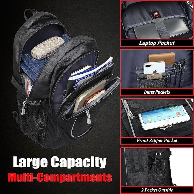 ProEtrade Backpack Bookbag for College Sturdy Travel Business Hiking Fit Laptop - Image 2