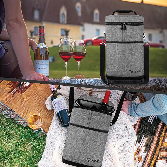 opux 2 Bottle Wine Carrier Tote, Insulated Leakproof Wine Cooler Bag, Wine - Image 7