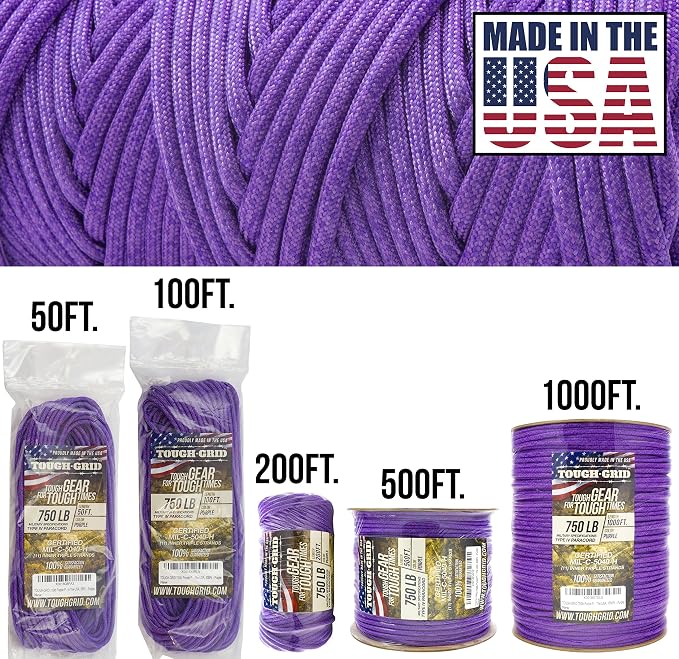 TOUGH-GRID 750 Paracord Rope Nylon Parachute Cord, Made in USA Survival Kit - Image 2