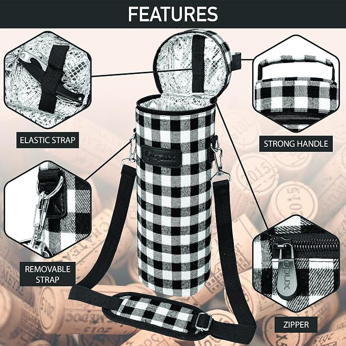 opux Wine Bag Single Bottle Carrier Tote, Insulated Wine Cooler Bag - Image 4