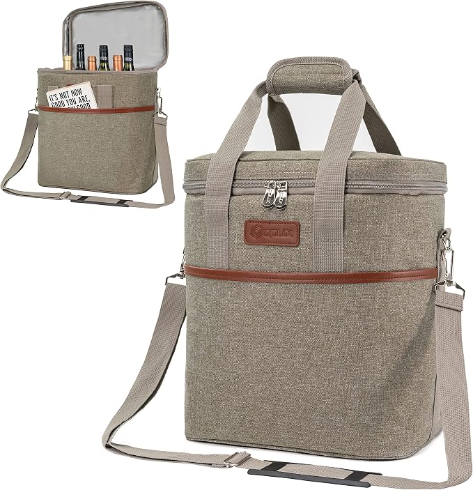 opux 6 Bottle Carrier Tote | Insulated Padded Wine Cooler Bag by OPUX