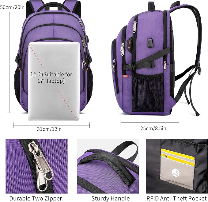 Travel Laptop Backpack, 17.3 Inch Large Capacity College School Bookbags - Image 4